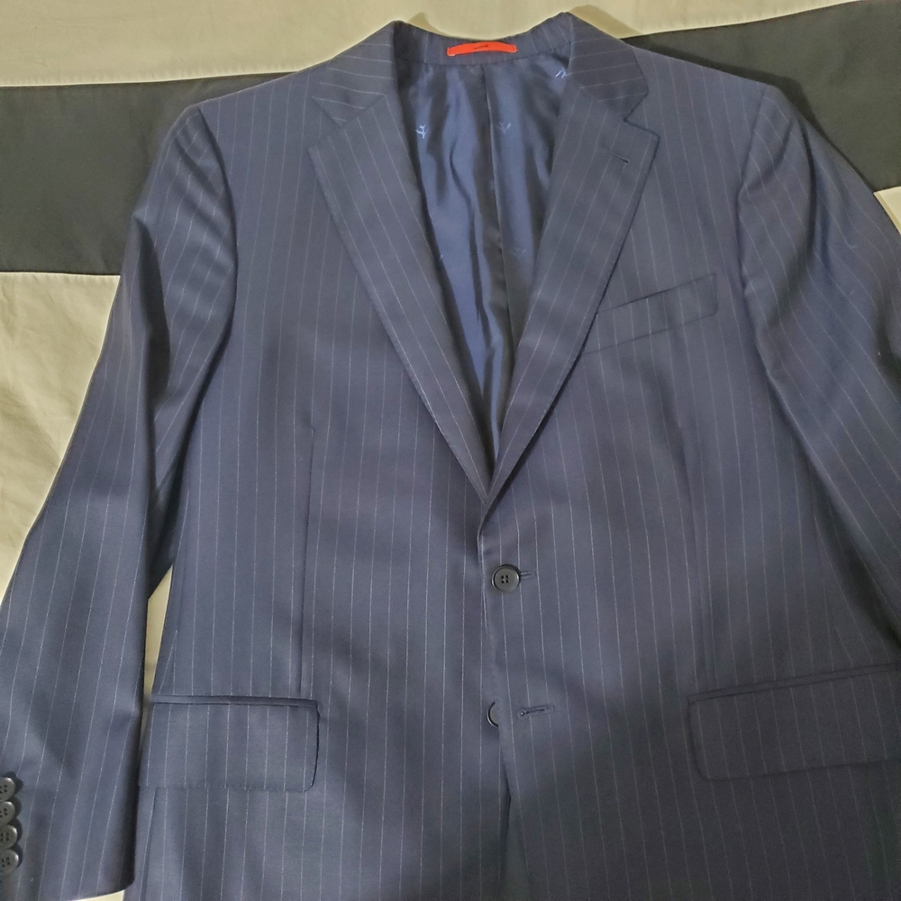 Isaia Dark Blue Navy Pinstripe Suit jacket blazer sports coat 54 R 44 US